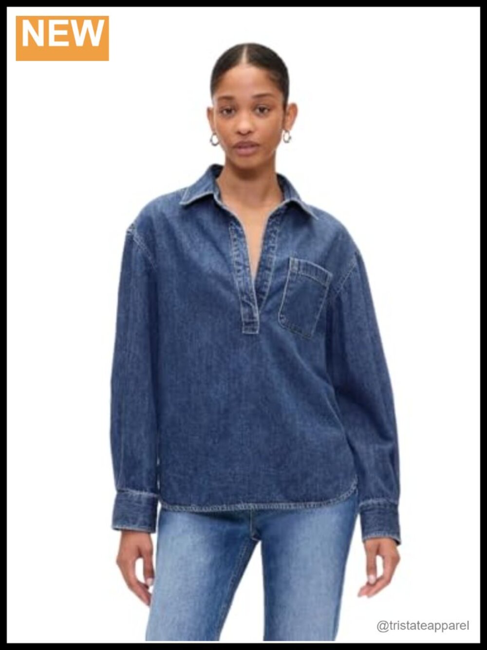 Gap Women's Denim Popover Button Down Shirt 100% Cotton Machine Washable